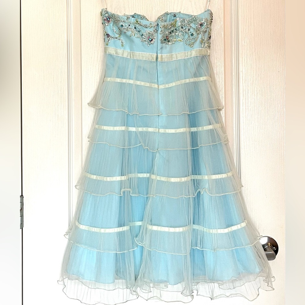 Alyce Paris Light Blue Tiered Tulle Ruffle Prom Dress Sz 2 Regencycore Fairycore - Picture 3 of 16